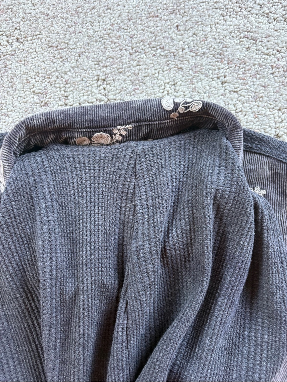 Blue Gray Floral Hooded Corduroy Shacket - Picture 6 of 9